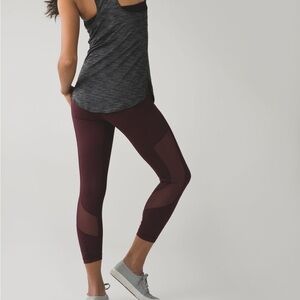 𝅺lululemon Seek The Heat Cropped Legging 4 Bordeaux Drama Red Burgundy  Mesh